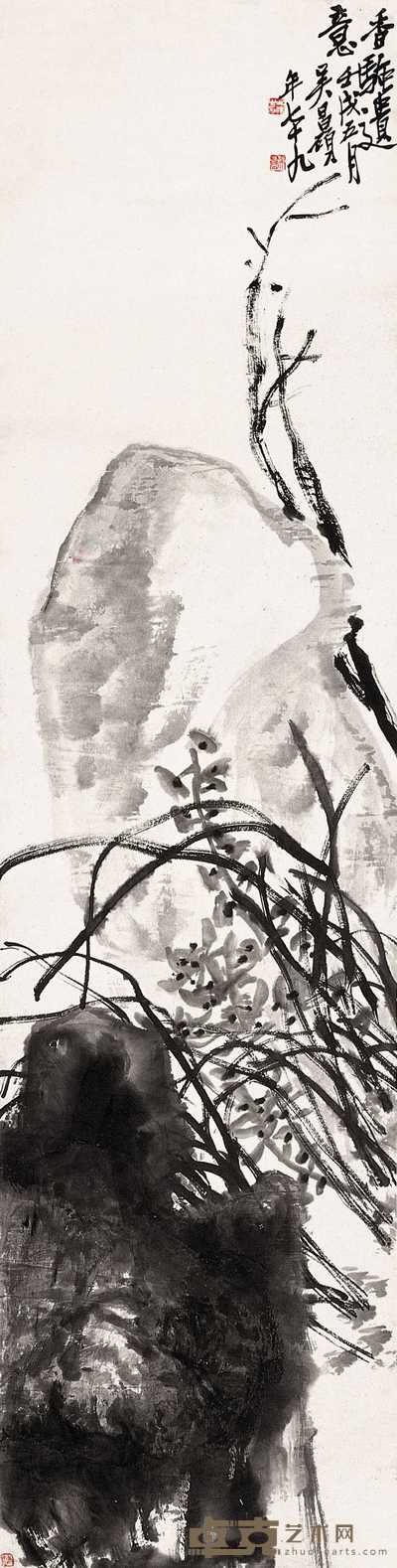 吴昌硕 1922年作 香骚遗意 立轴 133×33cm